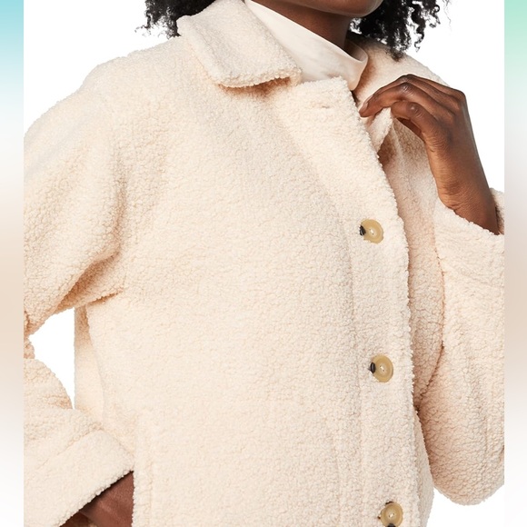 Aware Sherpa Teddy Shacket Recycled Polyester Ivory Cream NWT - Picture 4 of 5